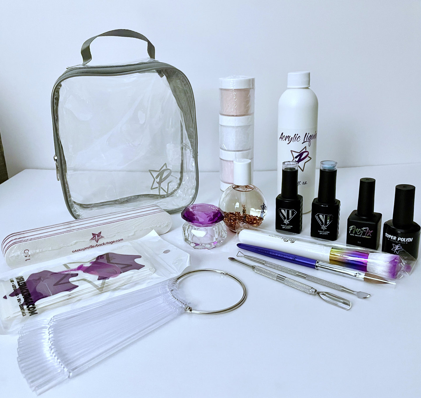 Clear plastic cosmetics or toiletries bag with a star detail.