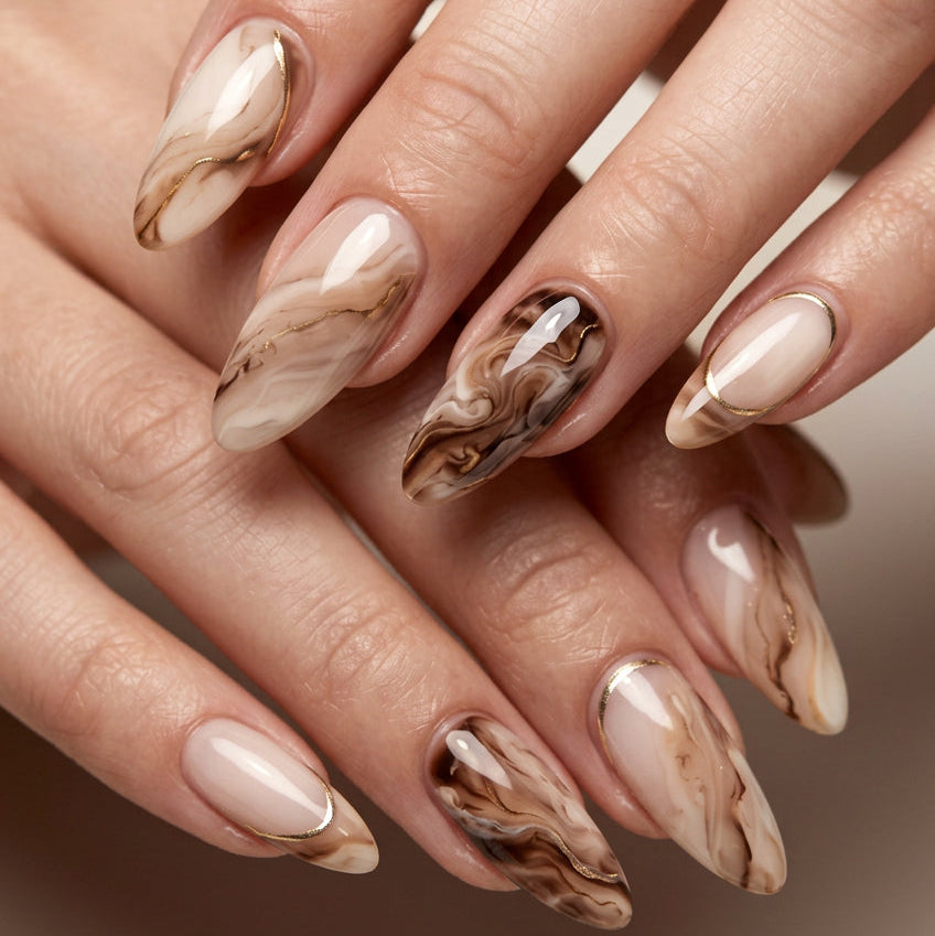 Marbling nail art on a hand